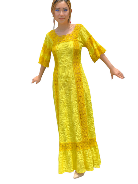 Vintage Yellow Lace Traditonal Dress