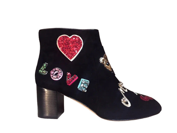 NY LIVERPOOL BLACK SUEDE EMBELLISHED ANKLE BOOTS