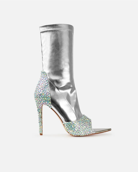 SILVER GEM PEEP TOE ANKLE boots