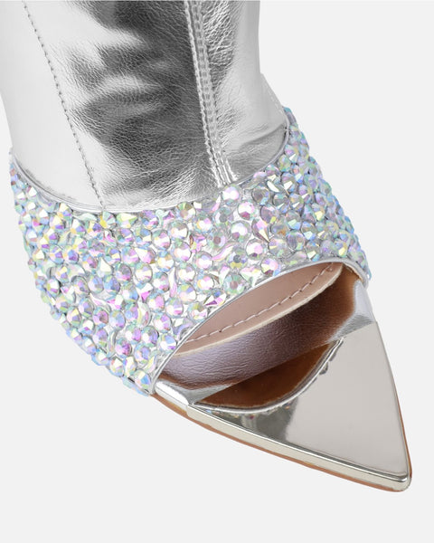 SILVER GEM PEEP TOE ANKLE boots