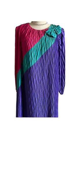 80’s Tri-color Micro Pleat Dress