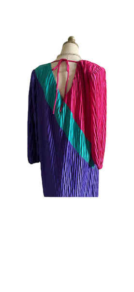 80’s Tri-color Micro Pleat Dress