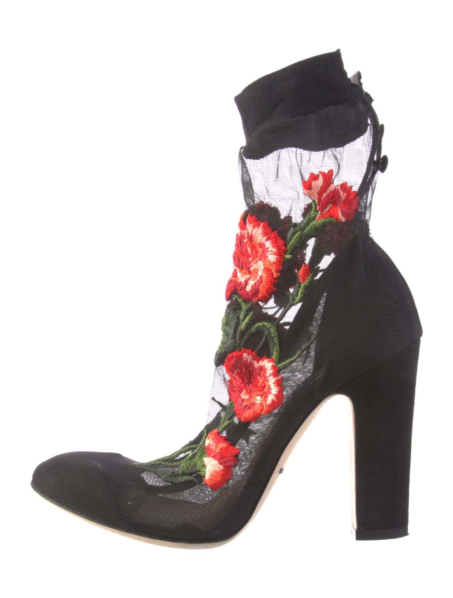 Vintage Dolce&Gabbana New embroidered floral sock black pumps/ankle booties
