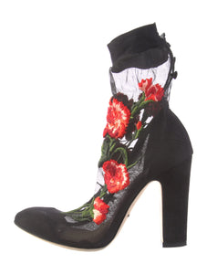 Vintage Dolce&Gabbana New embroidered floral sock black pumps/ankle booties