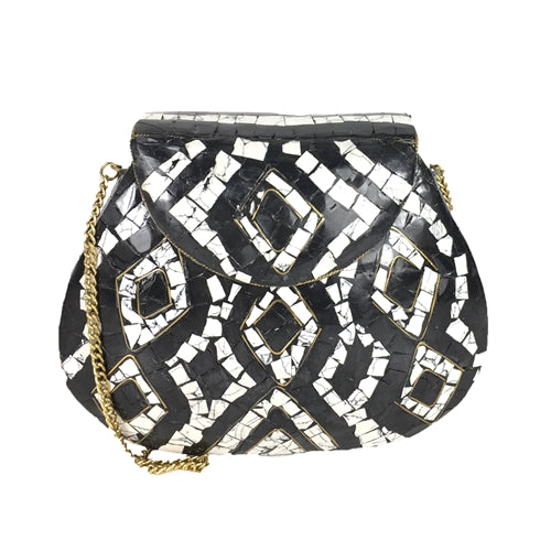 St. Xavier Wes Mosaic Evening Clutch, Black & White Handbag