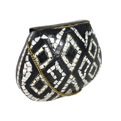 St. Xavier Wes Mosaic Evening Clutch, Black & White Handbag