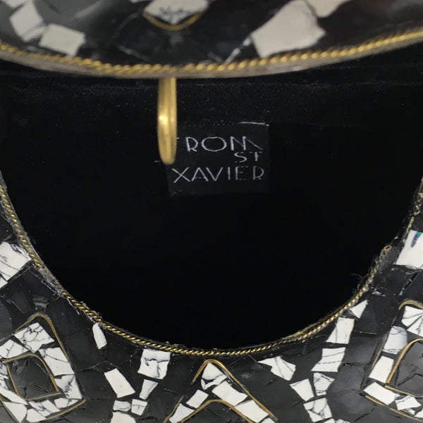 St. Xavier Wes Mosaic Evening Clutch, Black & White Handbag