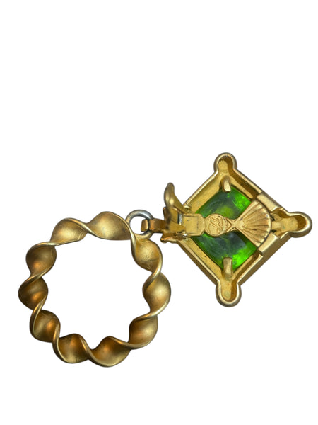 Karl Lagerfeld 1980s Gold Plated Green Stone Dangle Earrings