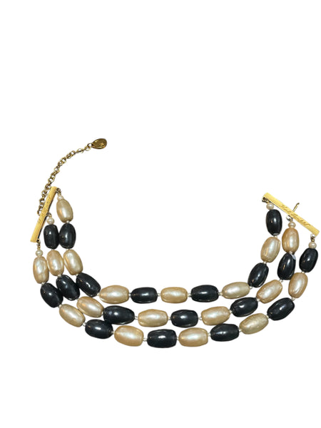 VINTAGE SIGNED KARL LAGERFELD FOUR STRAN Black and cream PEARL BRACELET