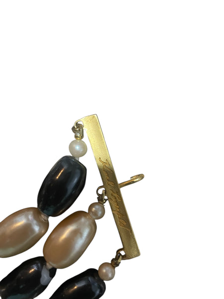 VINTAGE SIGNED KARL LAGERFELD FOUR STRAN Black and cream PEARL BRACELET