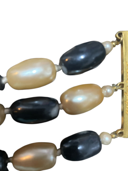 VINTAGE SIGNED KARL LAGERFELD FOUR STRAN Black and cream PEARL BRACELET