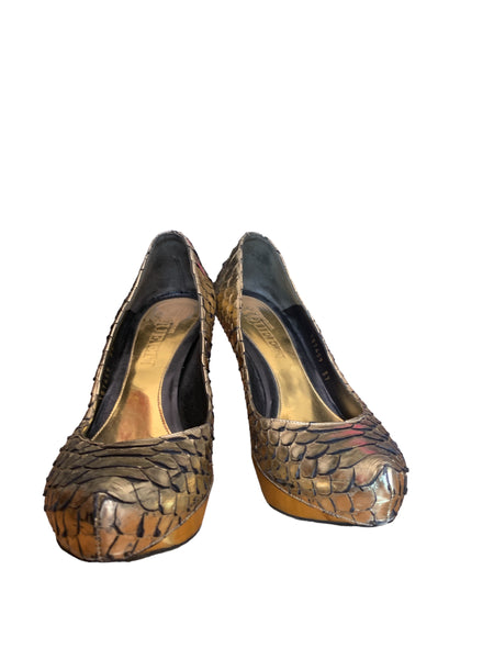 Alexander McQueen Golden Snakeskin Heels