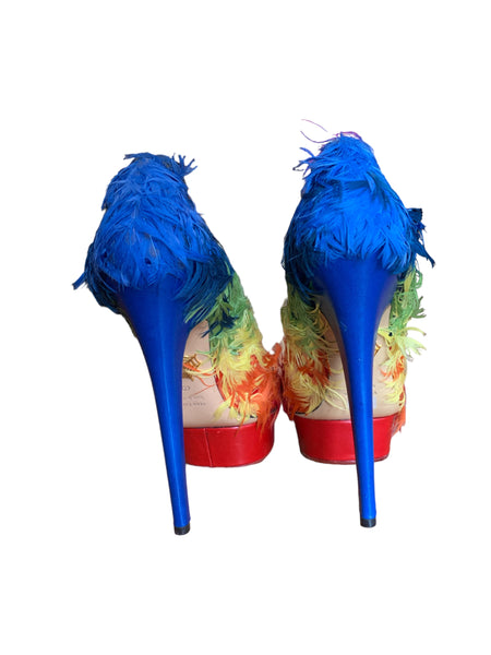 Charlotte Olympia Dolly Rainbow Feathered Pump