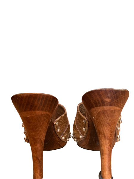 Gucci Golden Wood Sandal Heels