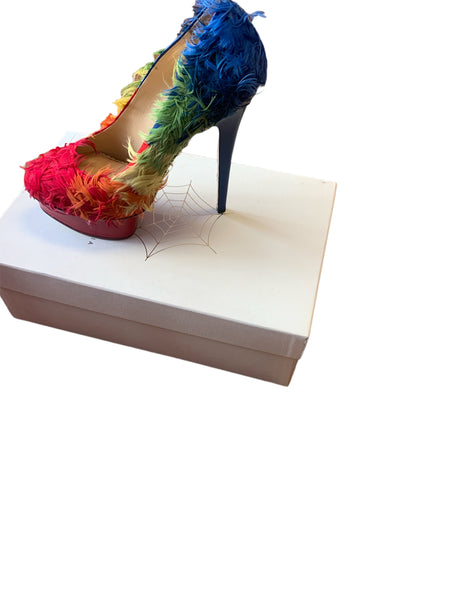 Charlotte Olympia Dolly Rainbow Feathered Pump