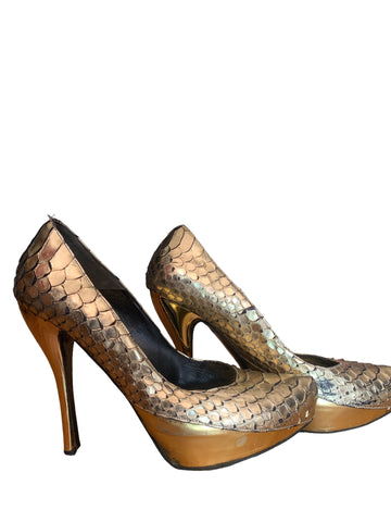 Alexander McQueen Golden Snakeskin Heels