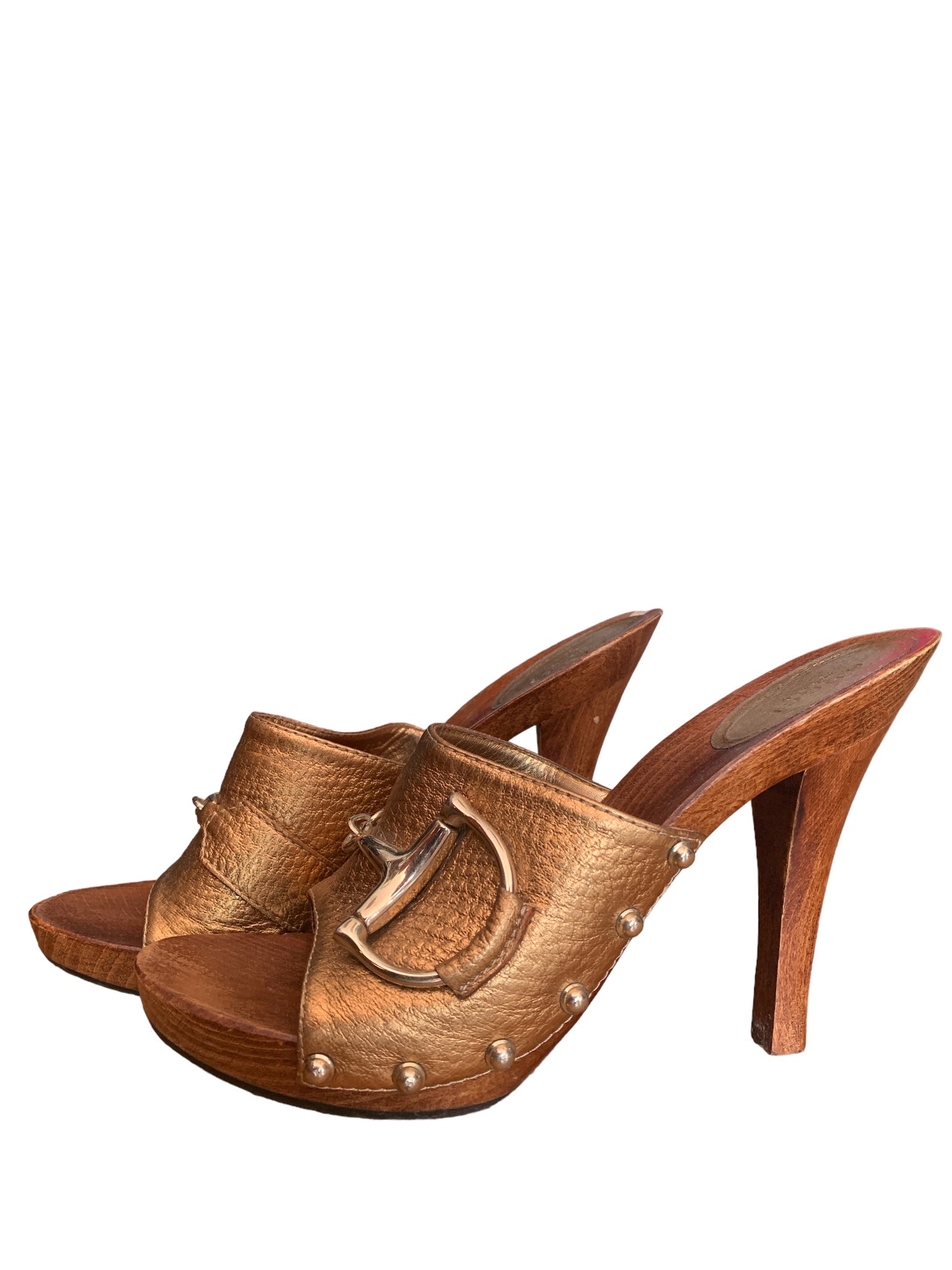 Gucci Golden Wood Sandal Heels