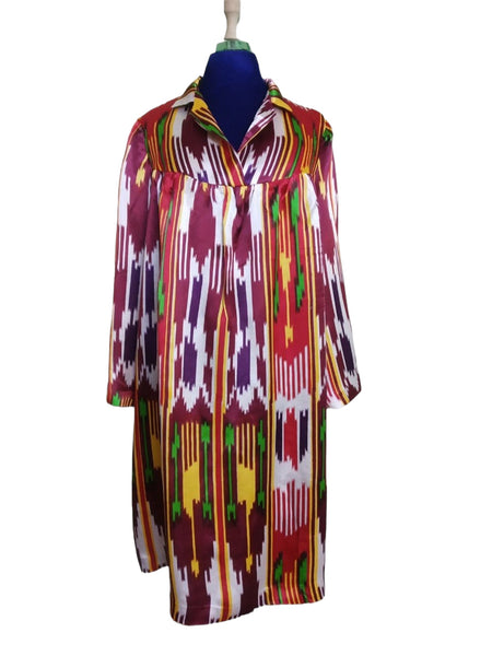 1970s Uzbek Vintage Soviet Silk Dress